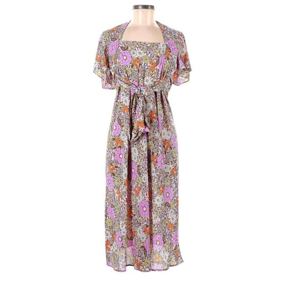 NWT Emma & Michele Short Sleeve Purple Floral Evening Maxi Date Nite Dress… - Picture 1 of 5
